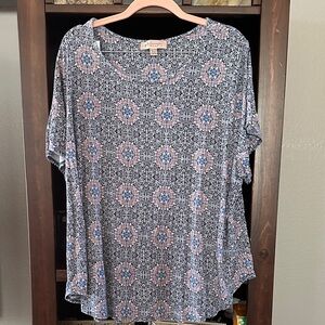 Philosophy Women's silky Elegant Blue and Pink short sleeved top /Blouse 3x